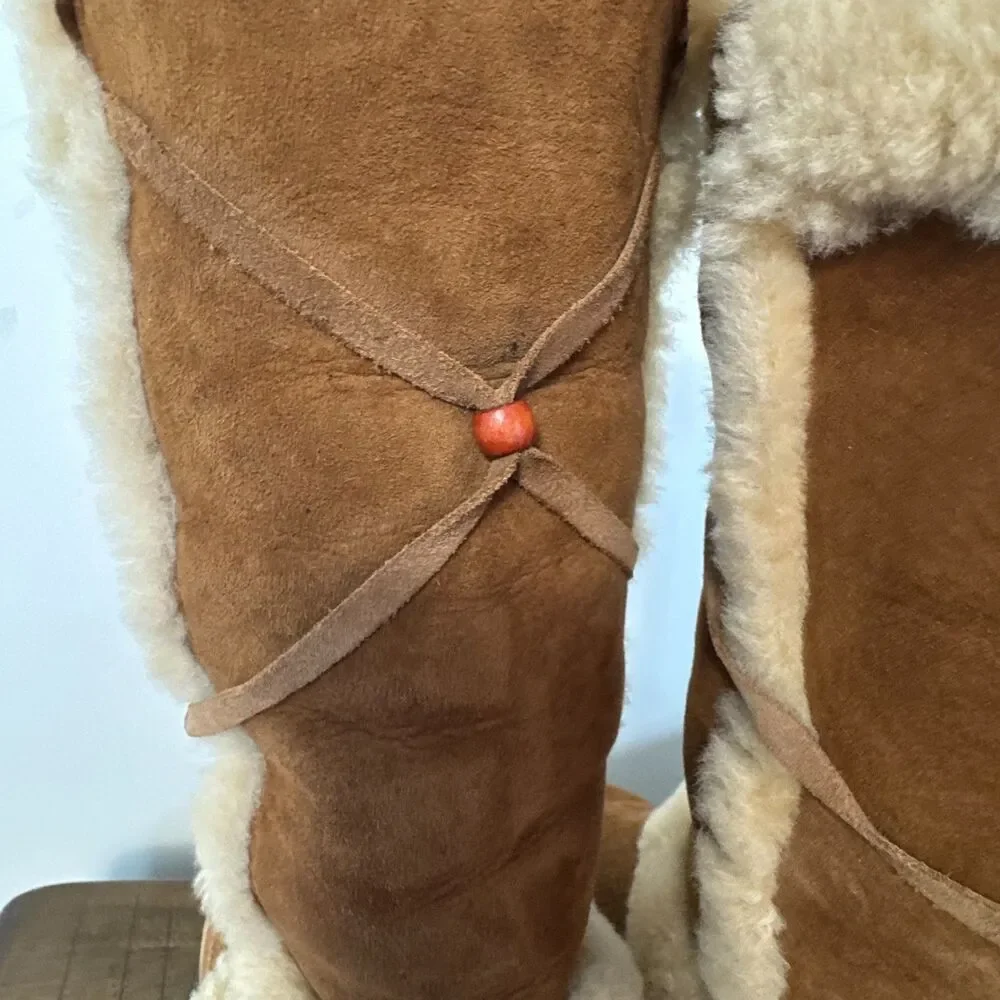 UGG Australia Womens 9 Chestnut Sheepskin Tall Boots Boho Rare Vintage
